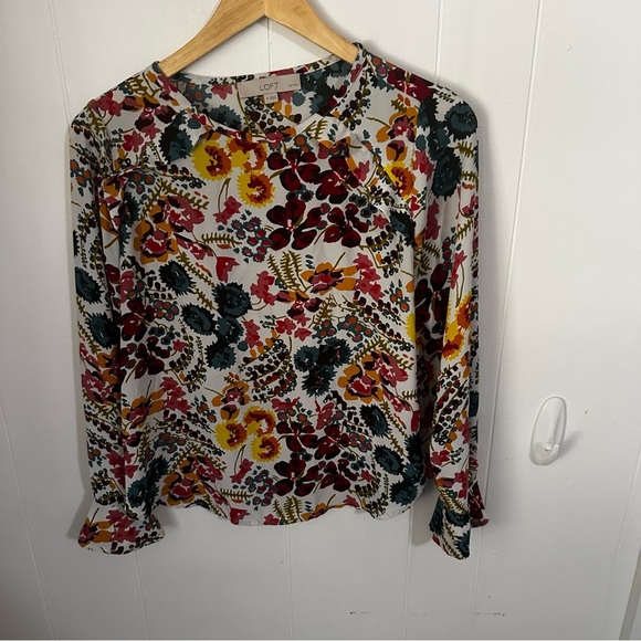 LOFT Floral Ruffled Blouse with Long Sleeves - Picture 1 of 4